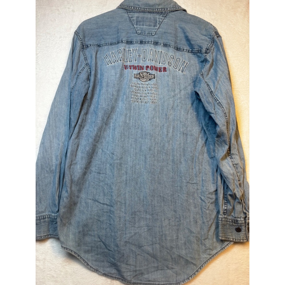 Harley Davidson Denim Shirt Mens Long Sleeve Button Up V Twin Power Embroidered - Picture 13 of 16
